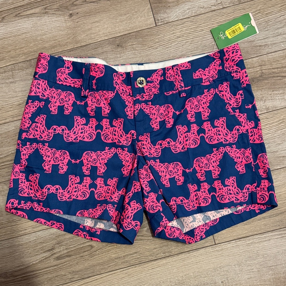 Lilly Pulitzer Navy Blue and Hot Pink Printed Cotton Shorts